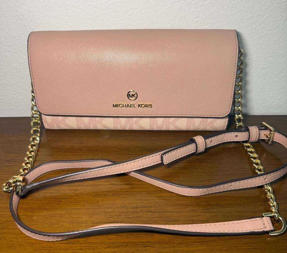 Michael Kors Signature PVC Wallet On Chain Crossbody Bag Chain Strap
